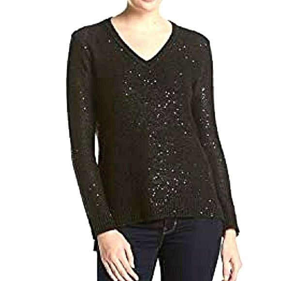 Jones NY sequin Yarn V neck sweater top - Picture 1 of 9